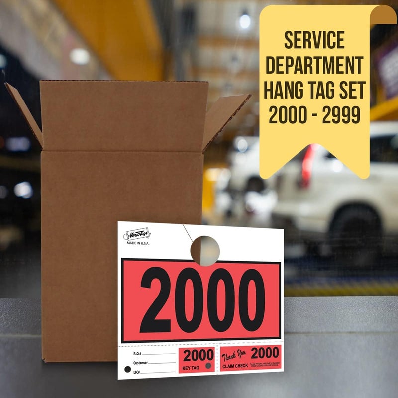 Versa-Tags 1000 Red Car Dealer Service Hang Tags Service Dispatch Numbers, Service Department Numbered Key Tags for Mechanic Repair Shop 3 Part Key Ring - Red (2000-2999) - Image 4
